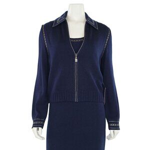 St. John Collection 2Pc Navy Jacket & Top Set w/ Matte Gold Paillettes sz 4/P